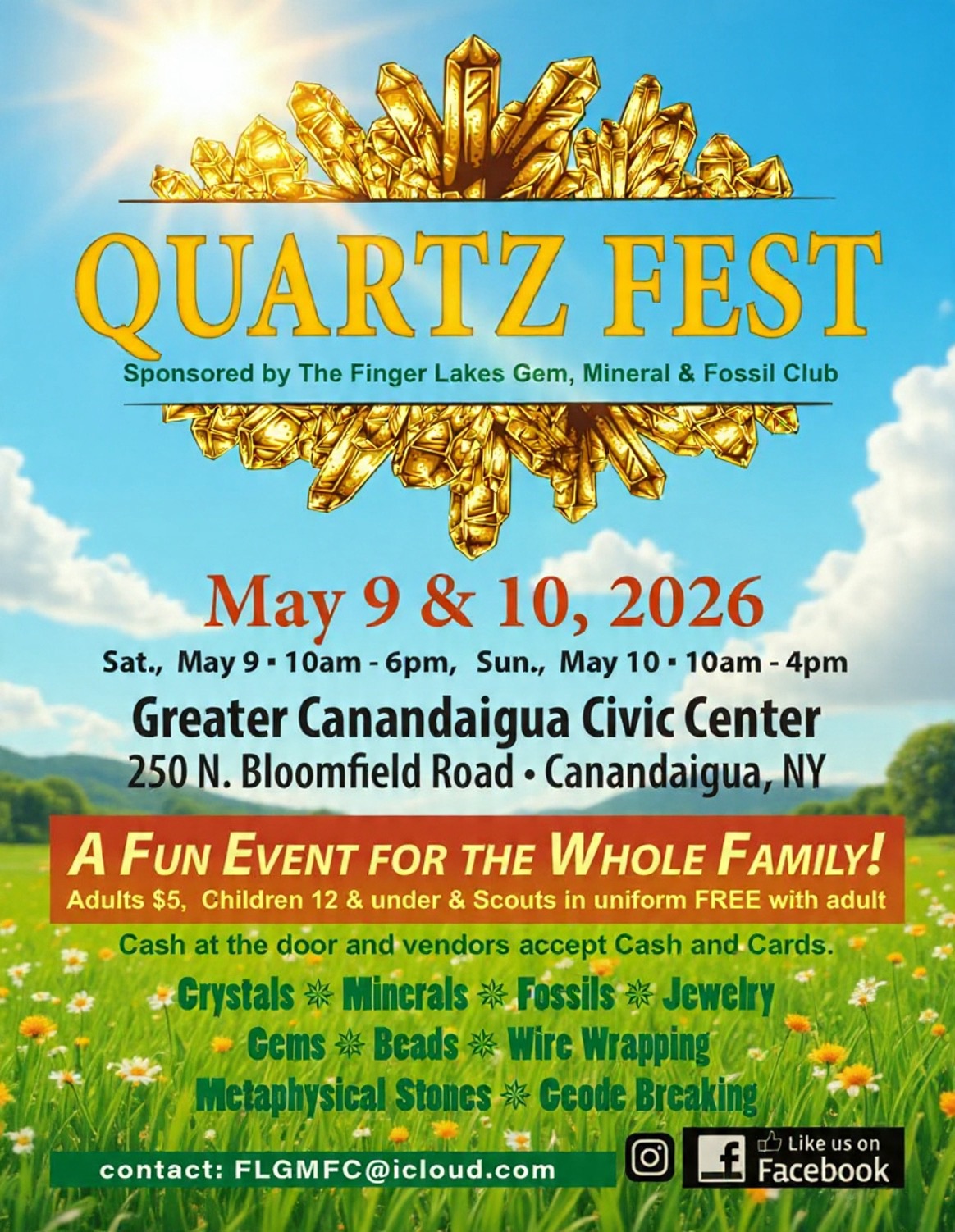 Finger Lakes Gem, Mineral & Fossil Club Facebook ad: Quartz Fest Gem, Mineral, Fossil & Jewelry
