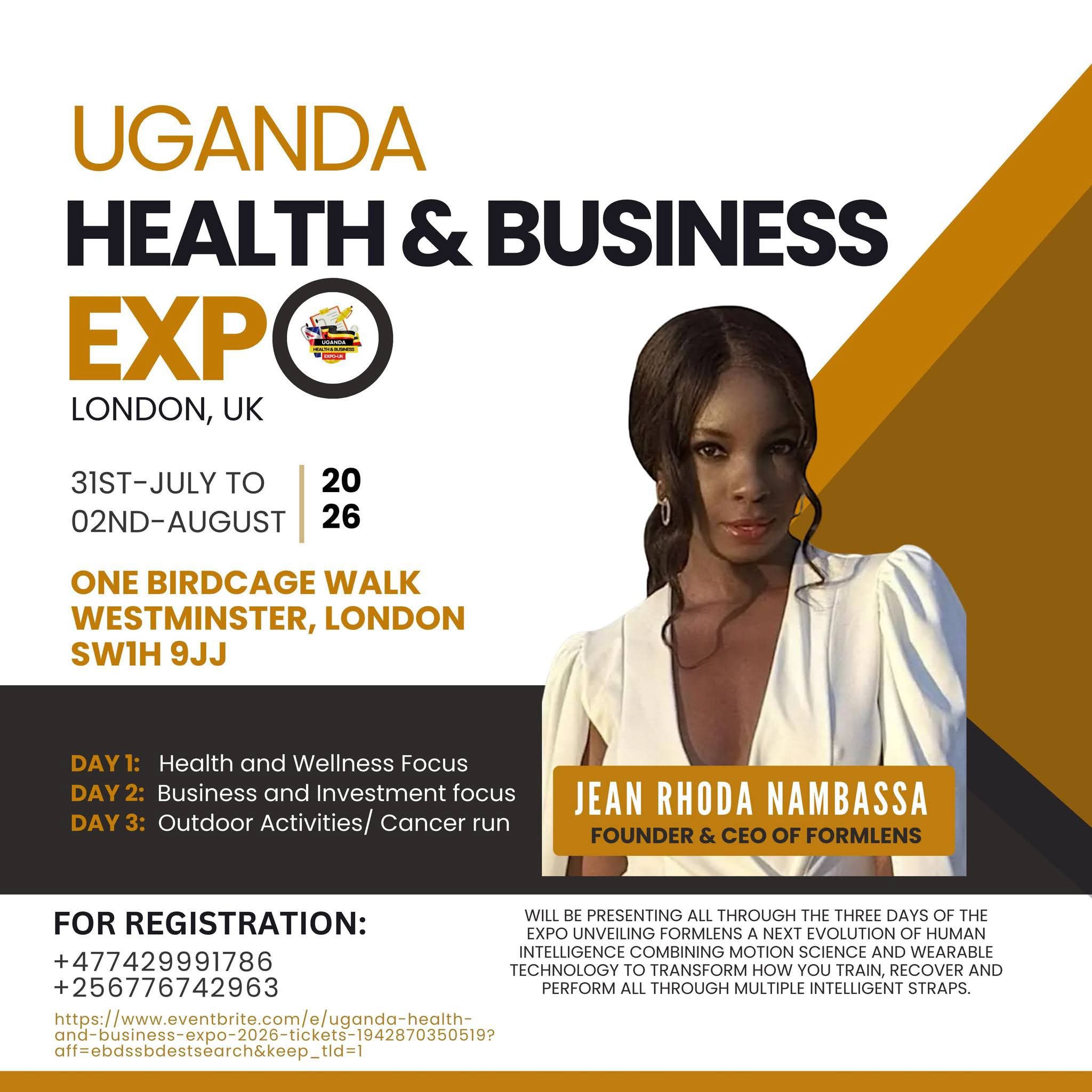 Uganda Health And Business Expo UK Facebook ad: We Are Pleased To Welcome Jean Rhodah Nambasa…