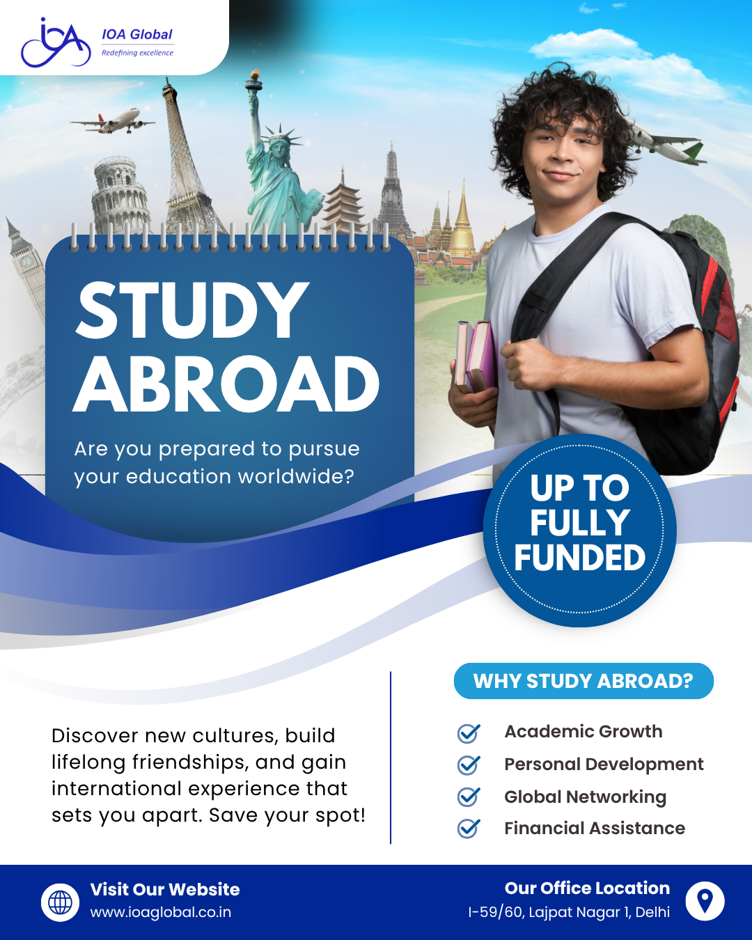 IOA Global Facebook ad: Study Abroad - Admissions Open for 2026-27