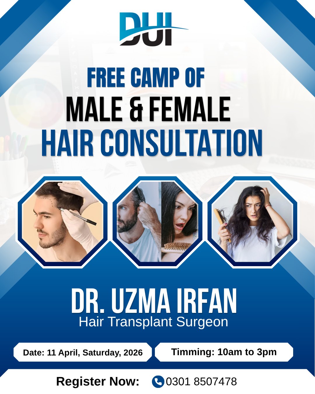 Dr Uzma Irfan Facebook ad: FREE HAIR CONSULTATION CAMP, REGISTRATION NOW OPEN!