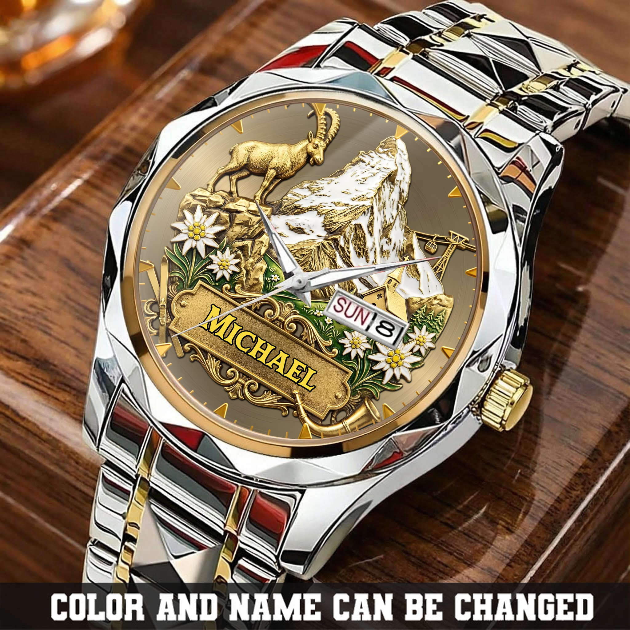Munbeeprints Facebook ad: Personalized Alpine Mountain Glory Watch, Custom Name For…
