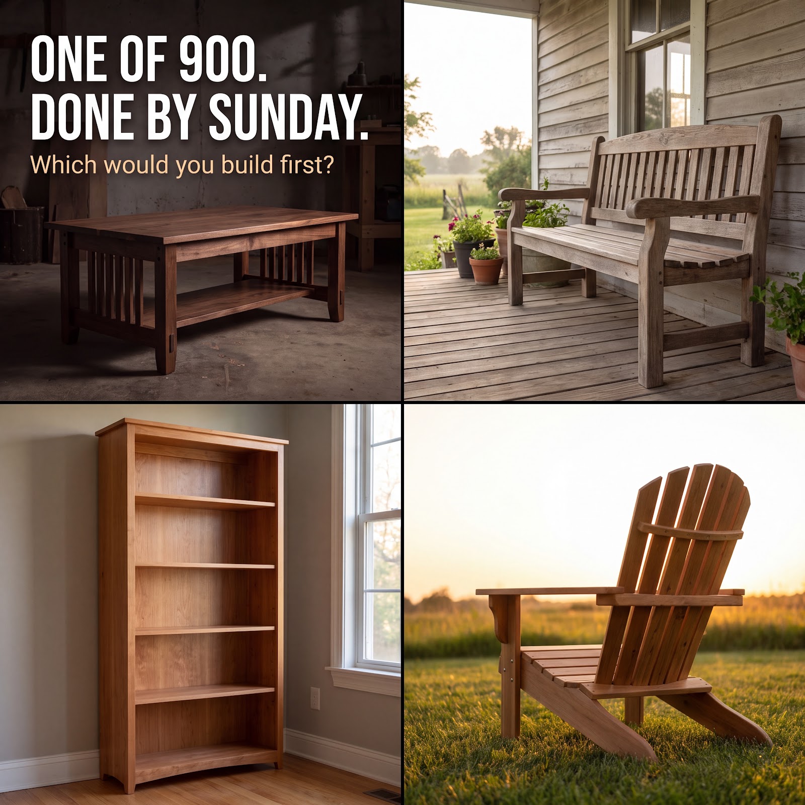 Nexora Facebook ad: +900 Woodworking Furniture Plans