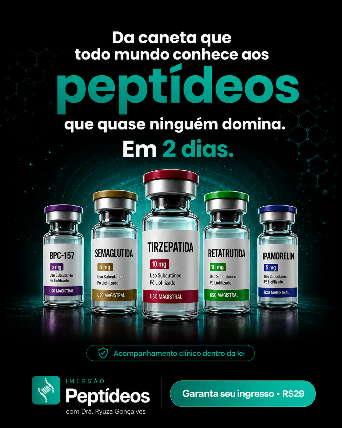 Ryuza Gonçalves Reserva Facebook ad: Domine peptídeos em 2 dias de imersão ao vivo