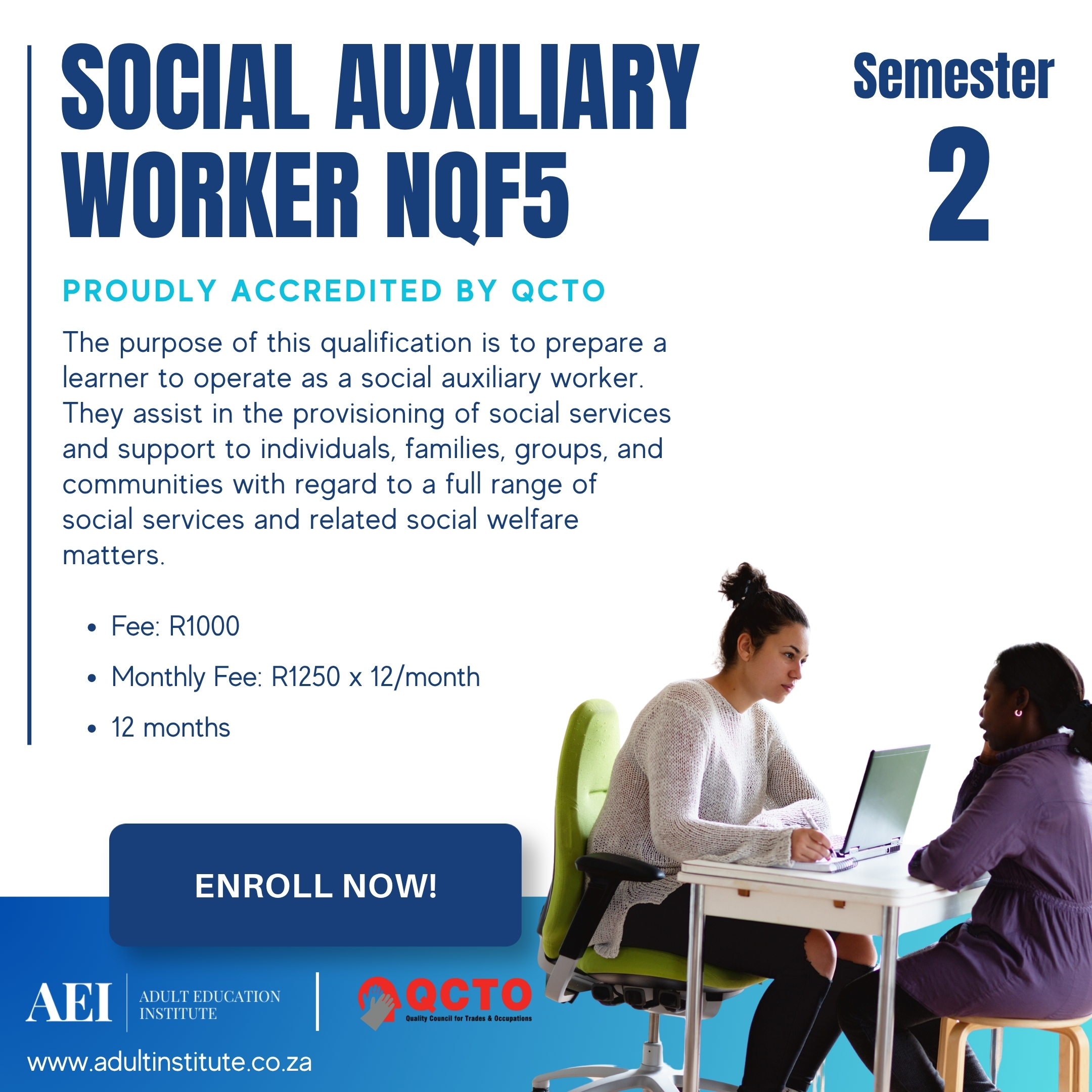 Adult Education Institute Facebook ad: Social Auxiliary Worker
