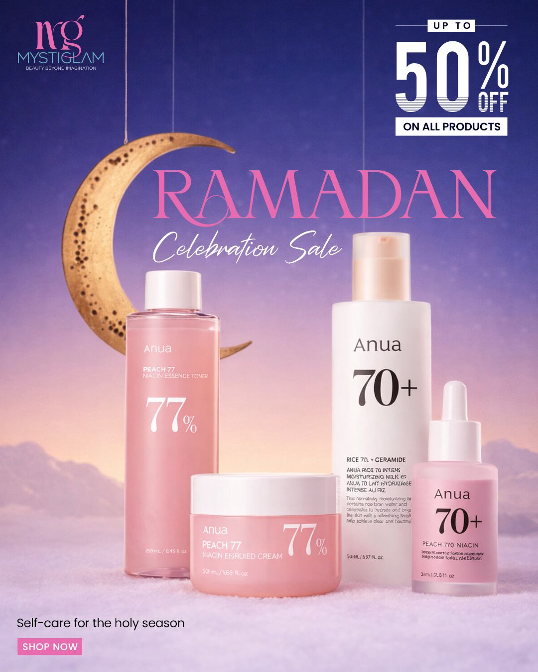 MystiGlam Facebook ad: Glow More, Spend Less