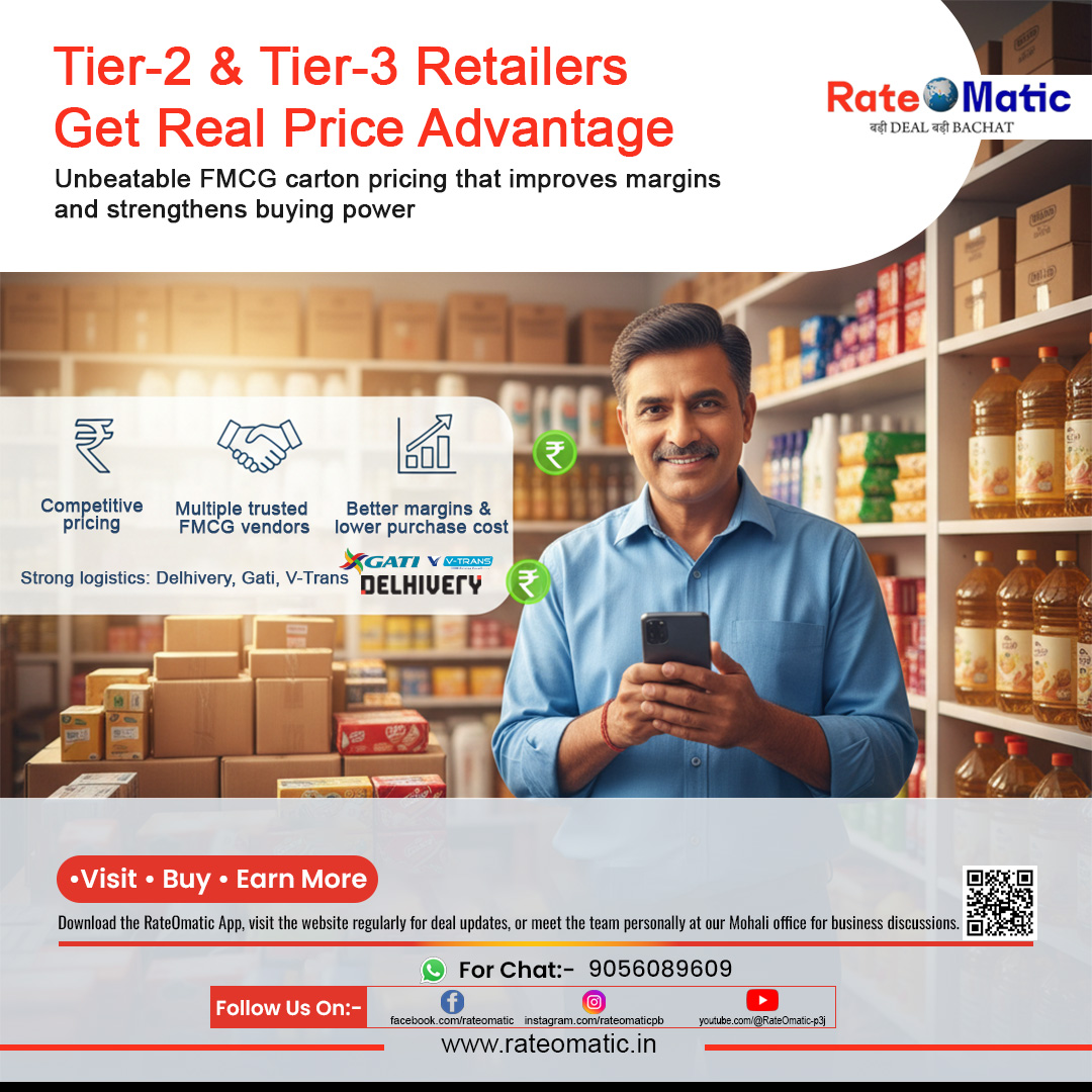 RateOmatic Facebook ad: Buy FMCG products at manufacturer-level wholesale prices…