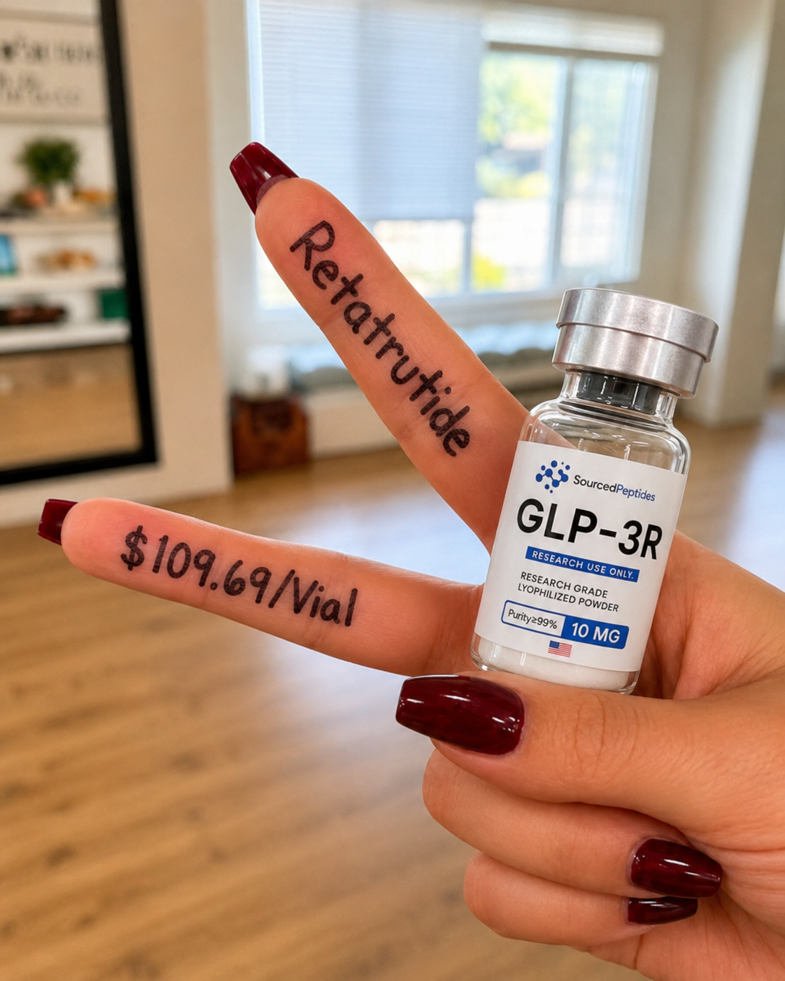 SourcedPeptides Facebook ad: Retatrutide From $109.69