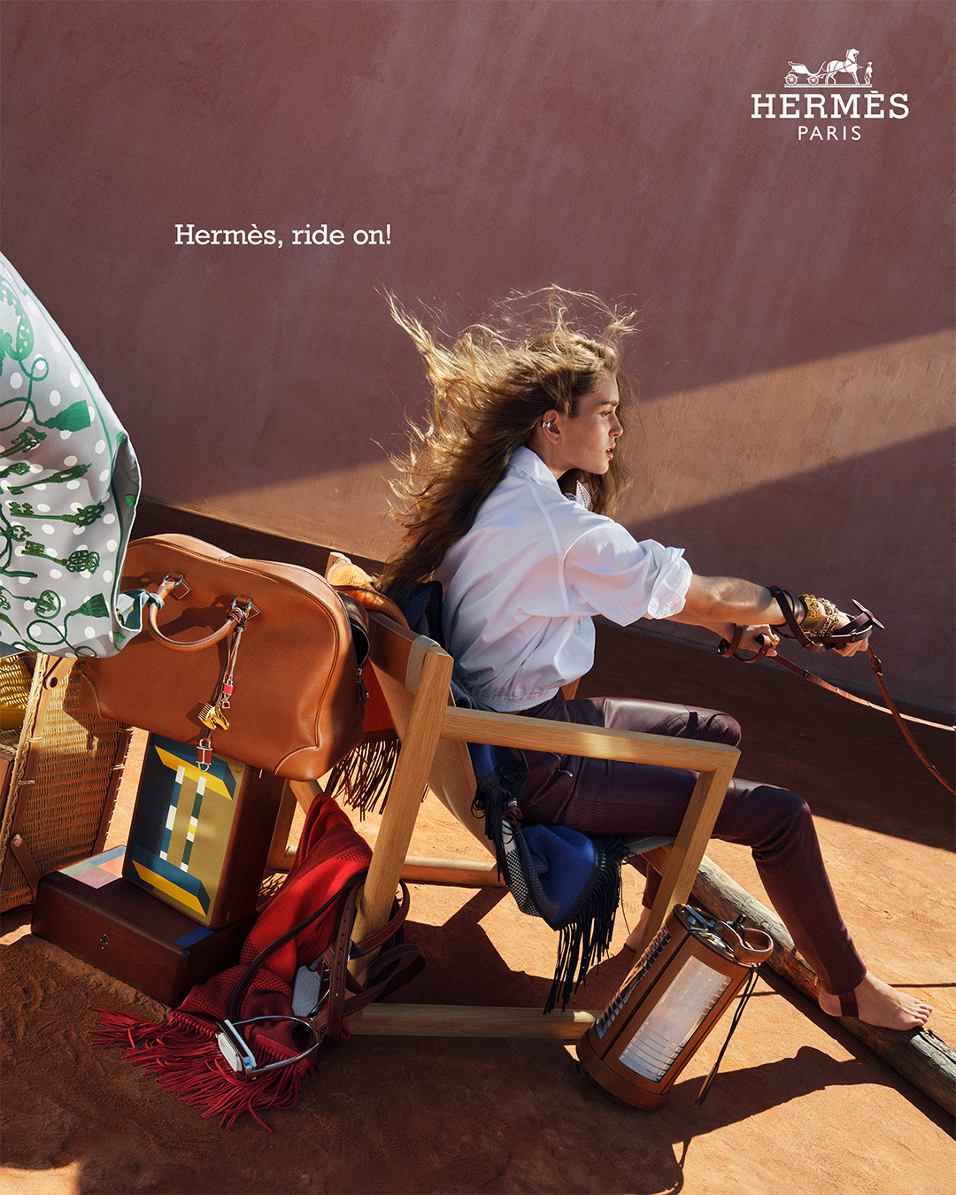 Hermès Facebook ad: Ride on! Packing for the unexpected, explorers head…