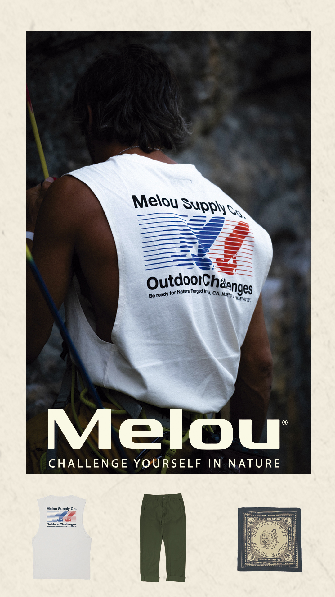 Melou clothing Facebook ad: Challenge yourself in nature
