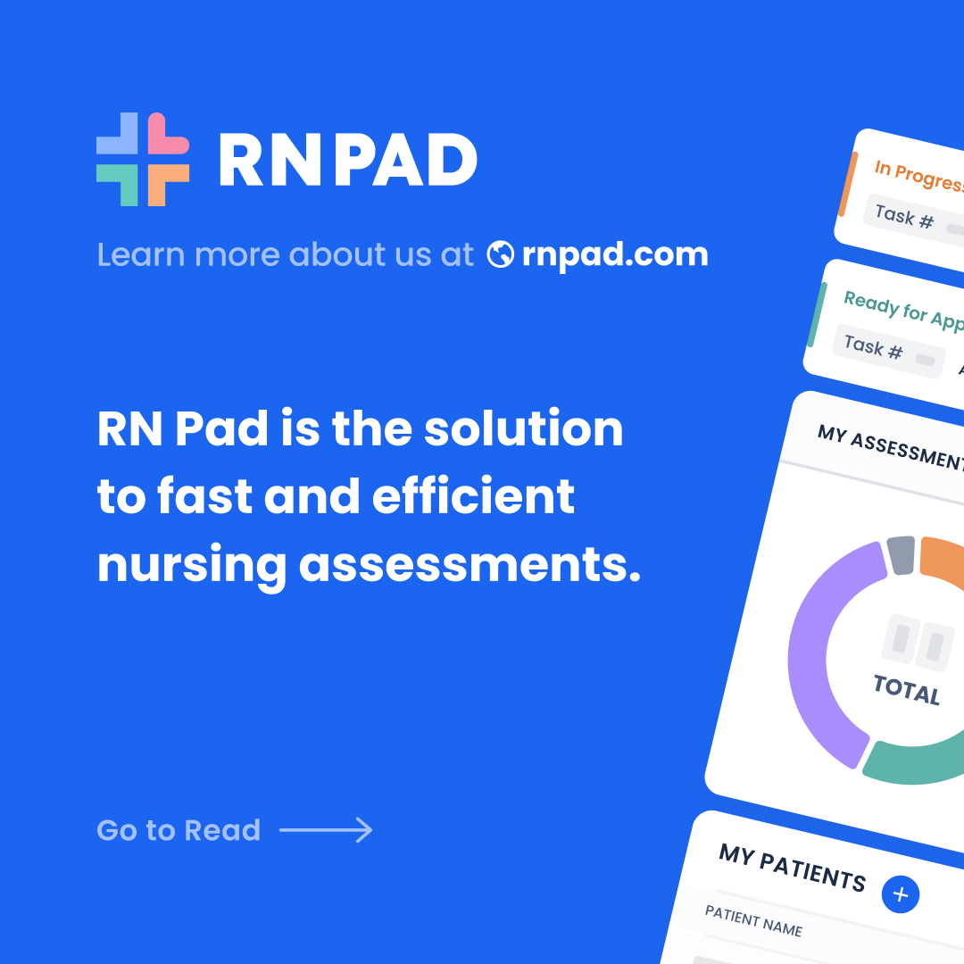 RN Pad Facebook ad: Say goodbye to cumbersome nursing assessments!