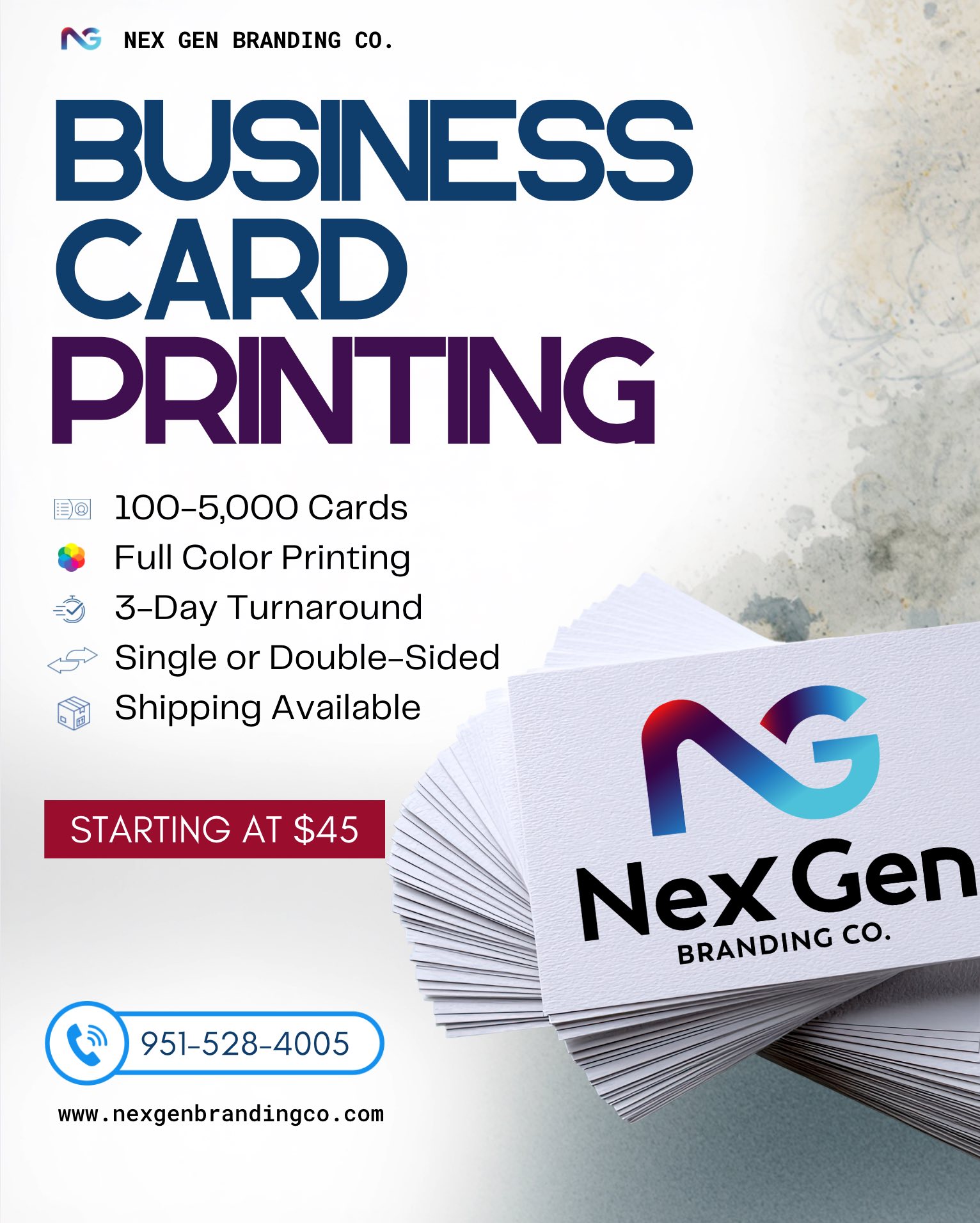NexGen Branding Co Facebook ad: NEED BUSINESS CARDS OR CUSTOM APPAREL?