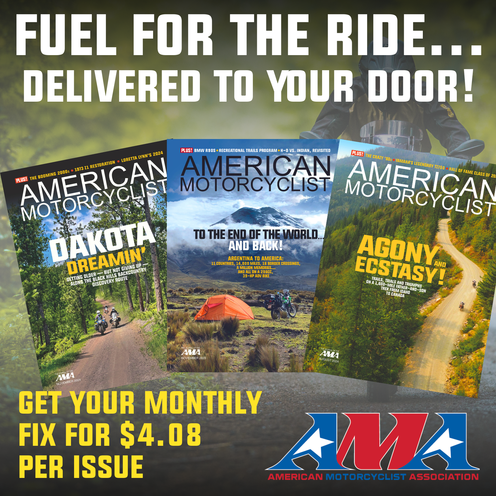 American Motorcyclist Association Facebook ad: Fuel for the Ride, Delivered!