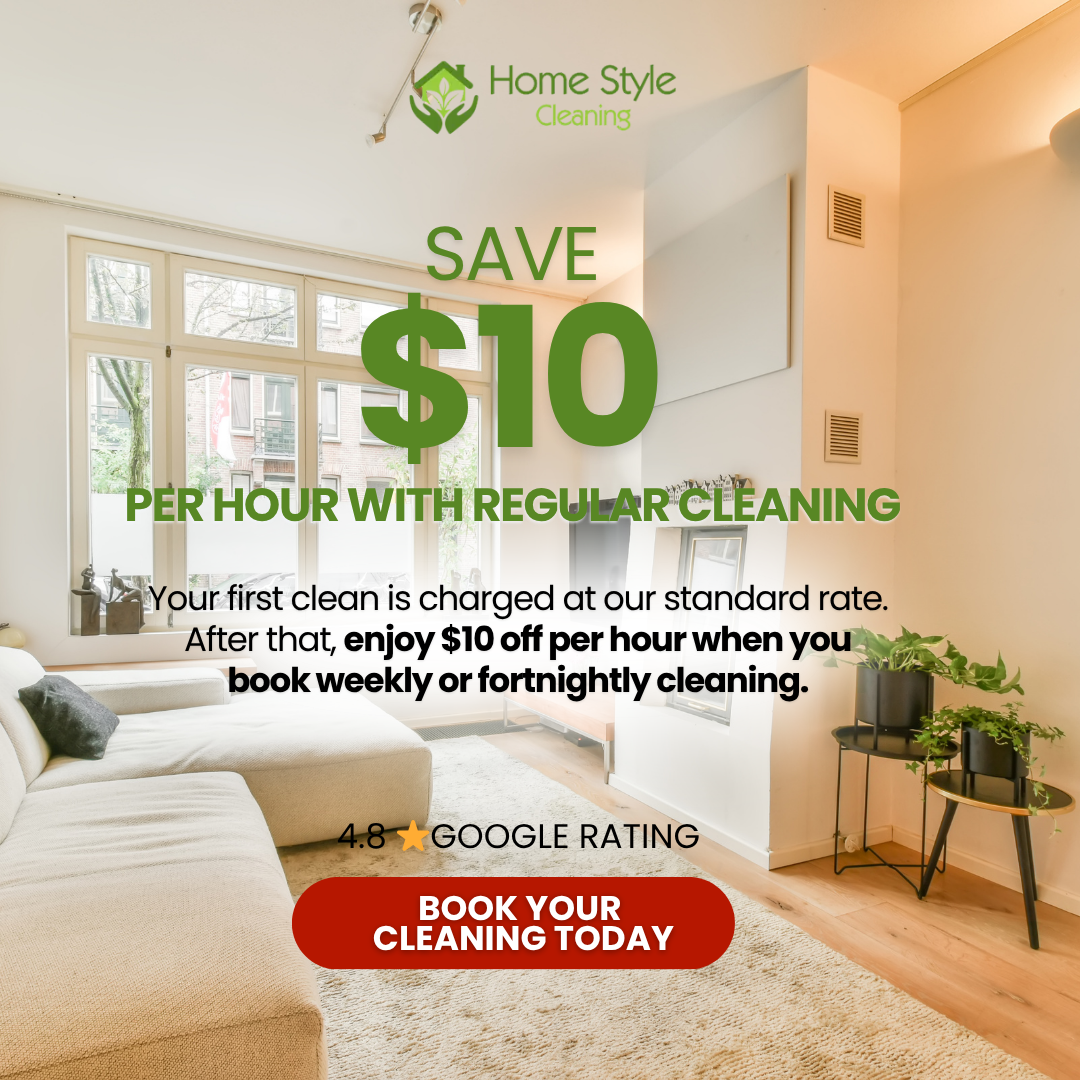 Home Style Cleaning Facebook ad: Book Weekly. Save $10 Per Hour.