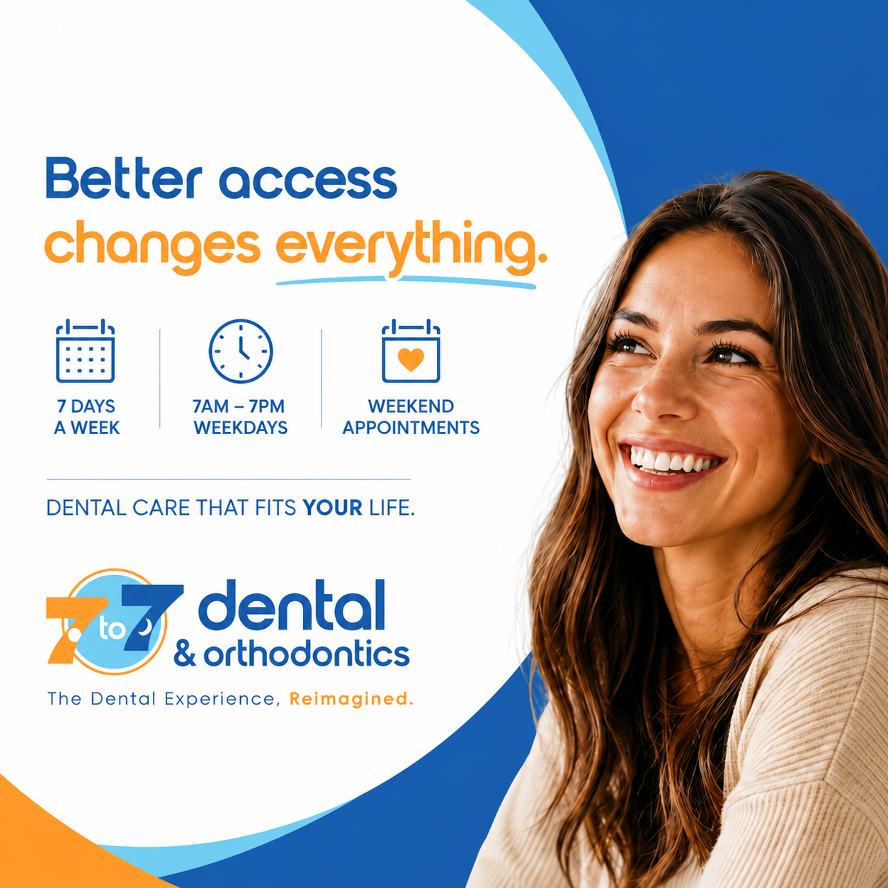 7 to 7 Dental Facebook ad: Finally, A Dentist That Works Around Your Busy Schedule