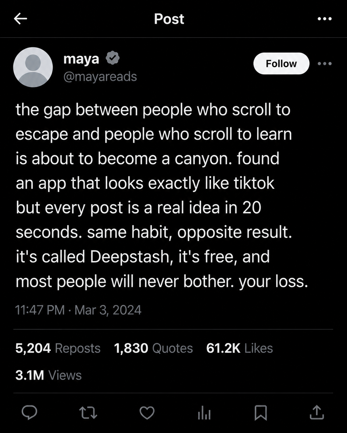 Deepstash Facebook ad
