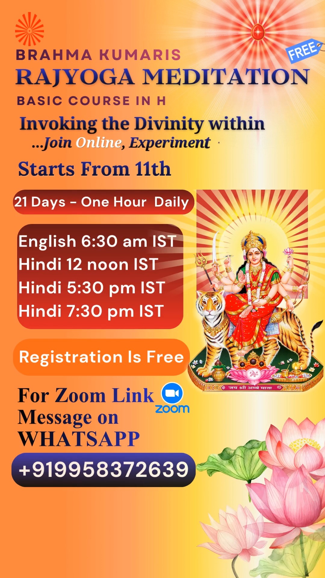 Belieftotruth Facebook ad: English & Hindi New Batch of Rajyoga Meditation…