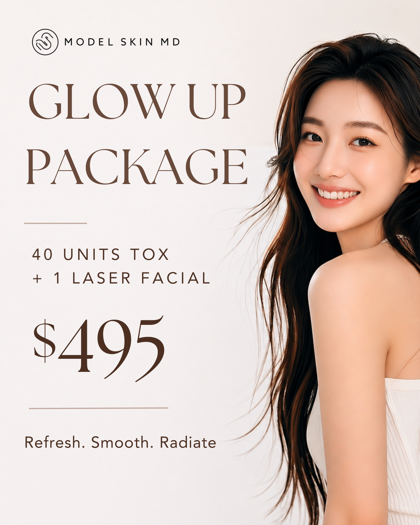 Model Skin MD Facebook ad: 40 Units of TOX + Laser Treatment $495