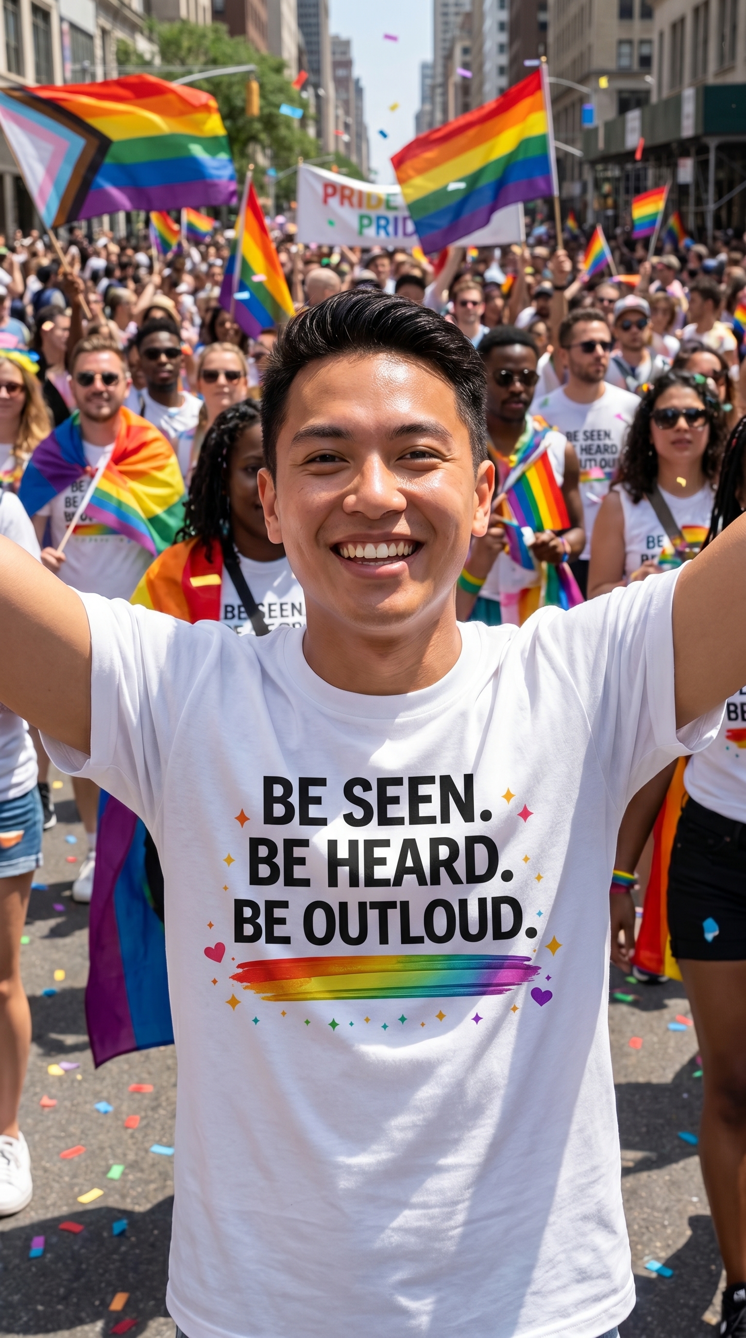 Zeely Promo Studio Facebook ad: Feel Unseen in a Crowd? Stand Out with Our Pride T-Shirt