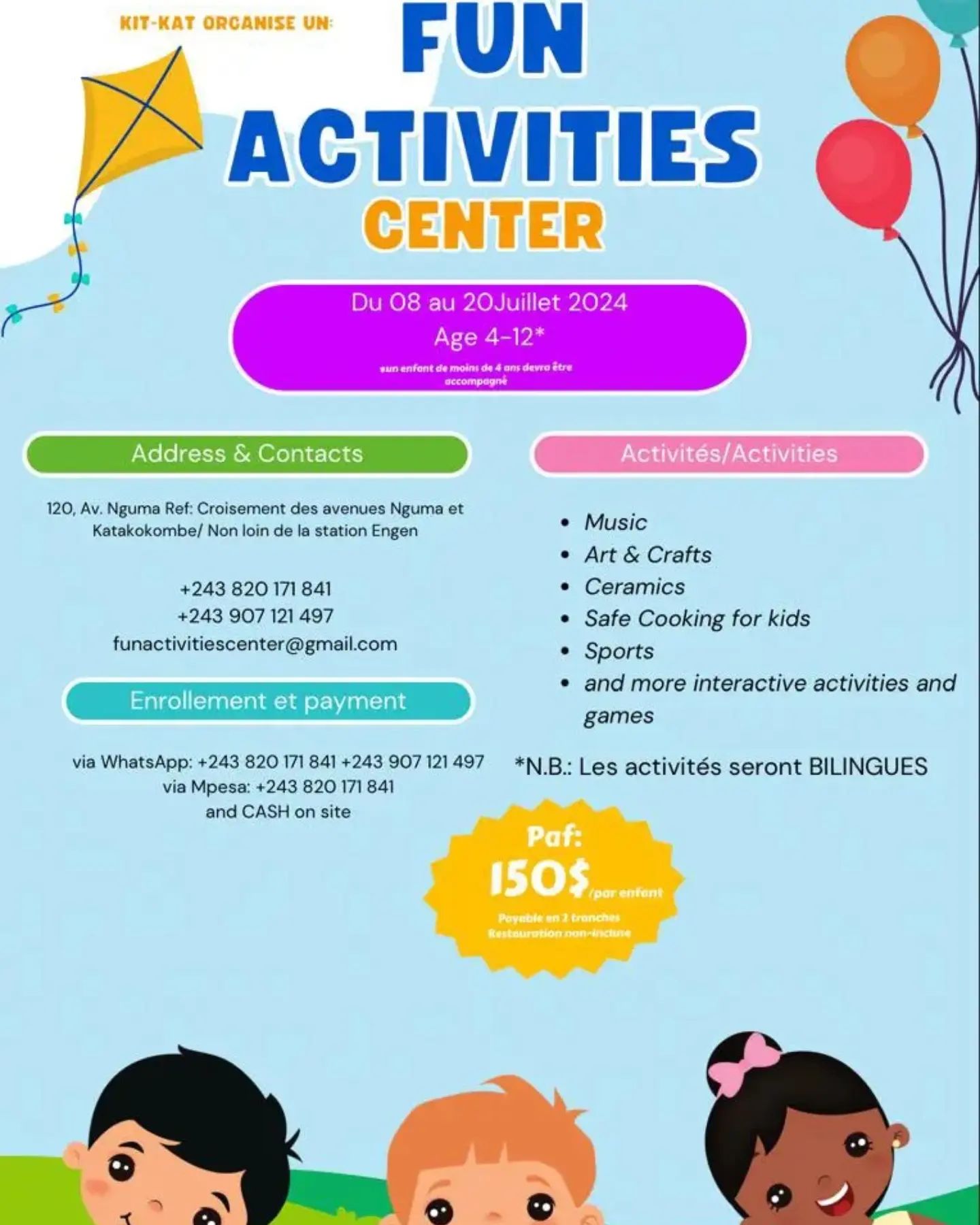 fun activities center Facebook ad: Nos portes sont ouvertes pour vos enfants