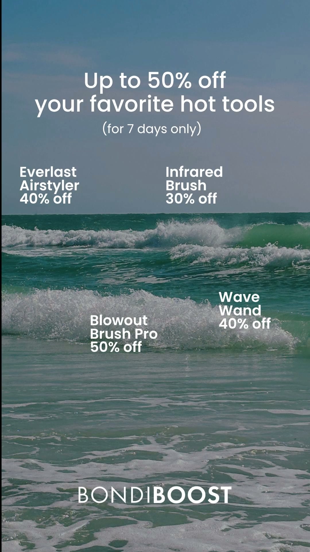 BondiBoost Facebook ad: Up to 50% Off