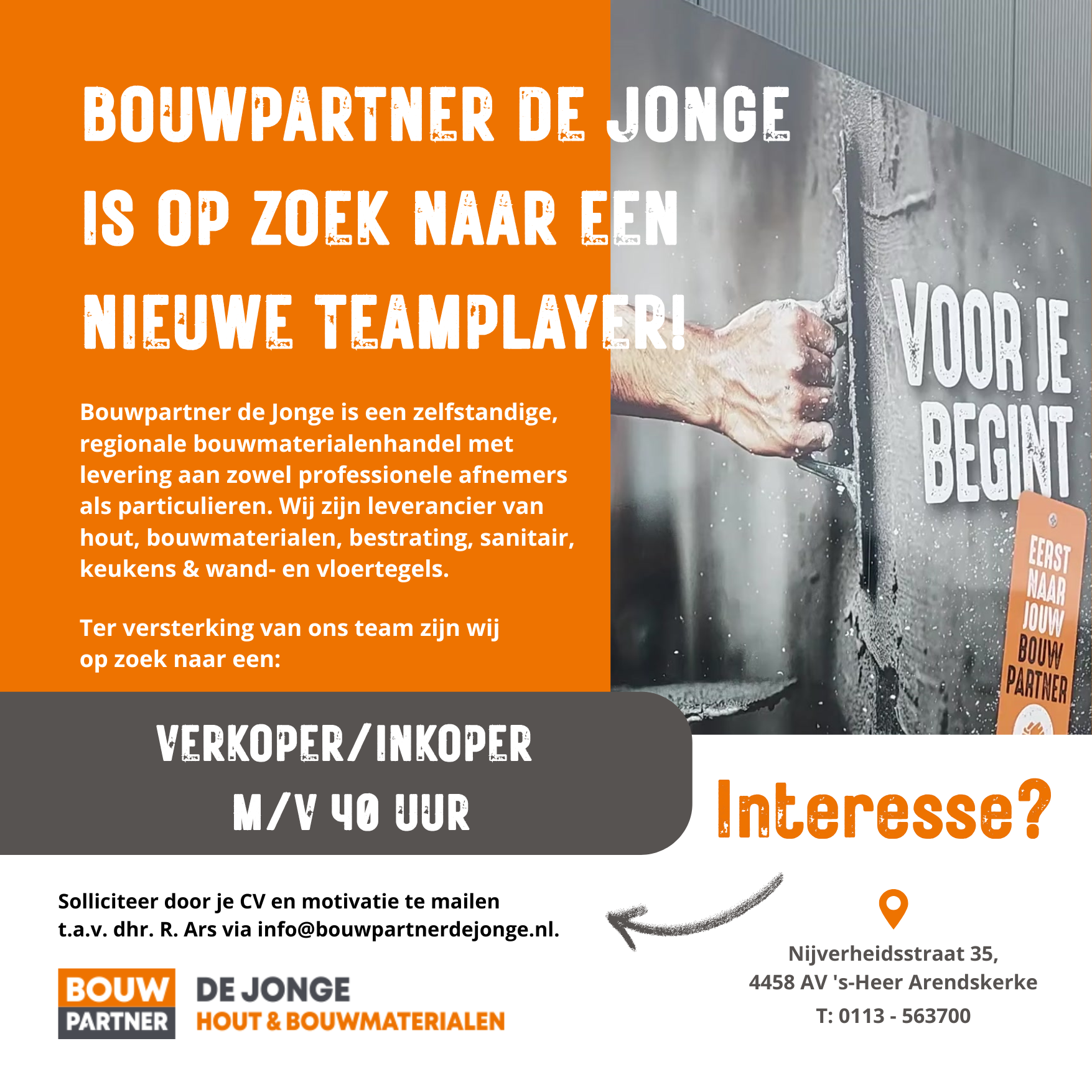 Bouwpartner De Jonge Facebook ad: VACATURE ALERT!