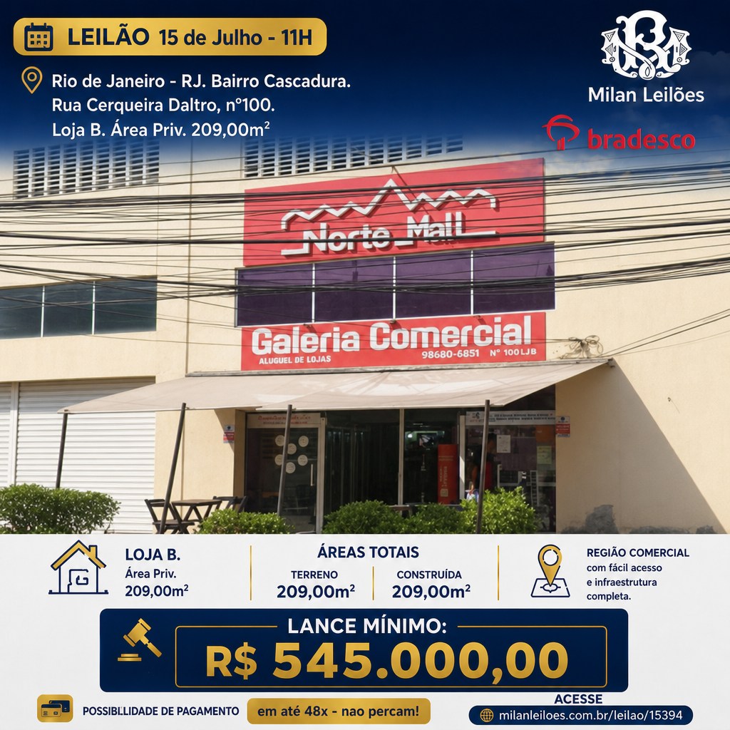 Milan Leilões Facebook ad: **OPORTUNIDADE EXCLUSIVA EM LEILÃO, LOJA COMERCIAL NO RIO…