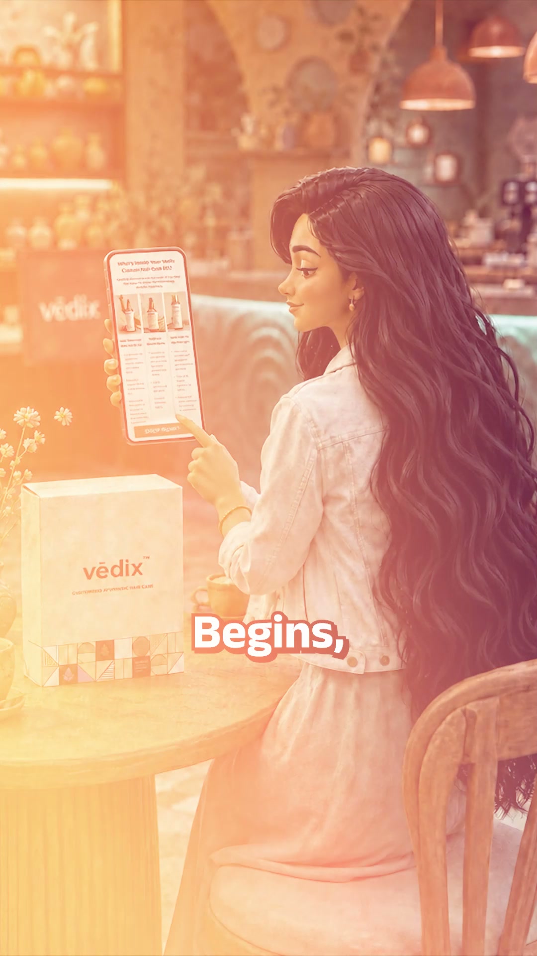 Vedix Ayurveda Facebook ad: END Weak Hair, Thinning, & Hair Fall with Vedix!
