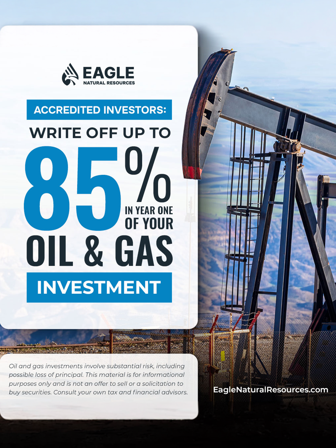 Eagle Natural Resources Facebook ad: Accredited Investors: Unlock Tax Benefits & Cash Flow