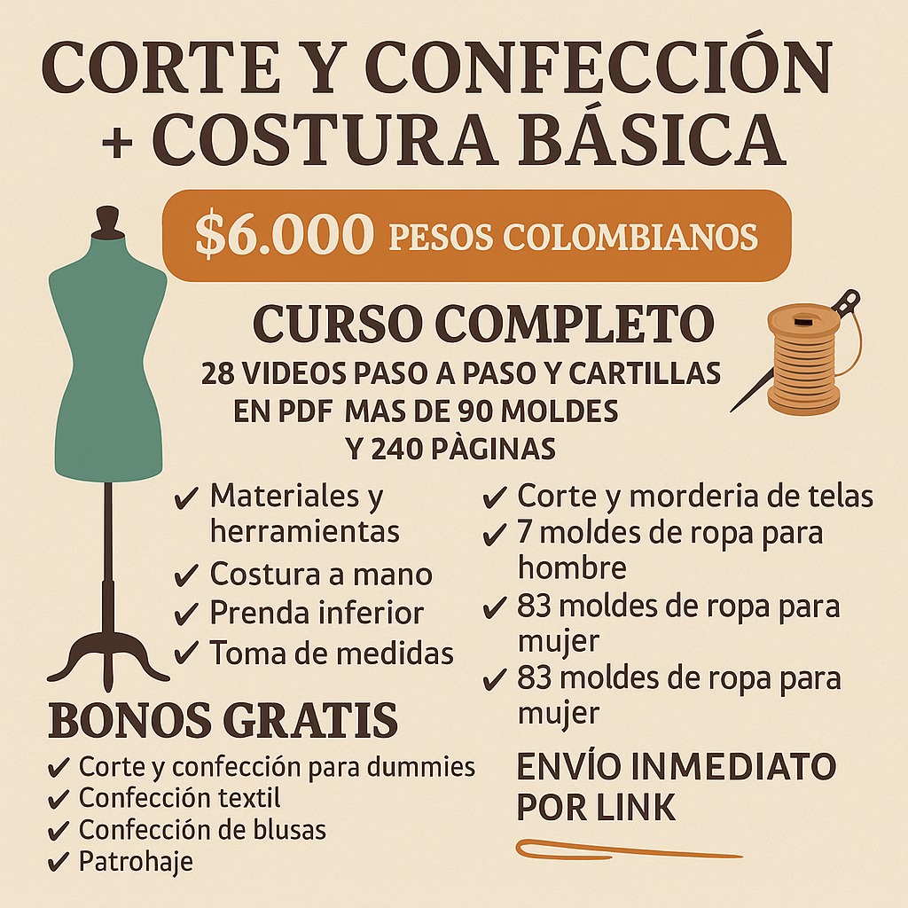 Patrones de Moda Facebook ad: CURSO VIRTUAL: *CORTE Y CONFECCIÓN + COSTURA BASICA*…