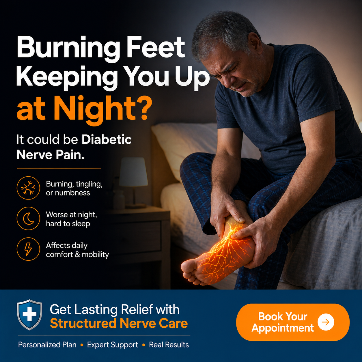 Harjapn wellness Facebook ad: Can’t Sleep Due to Foot Pain?