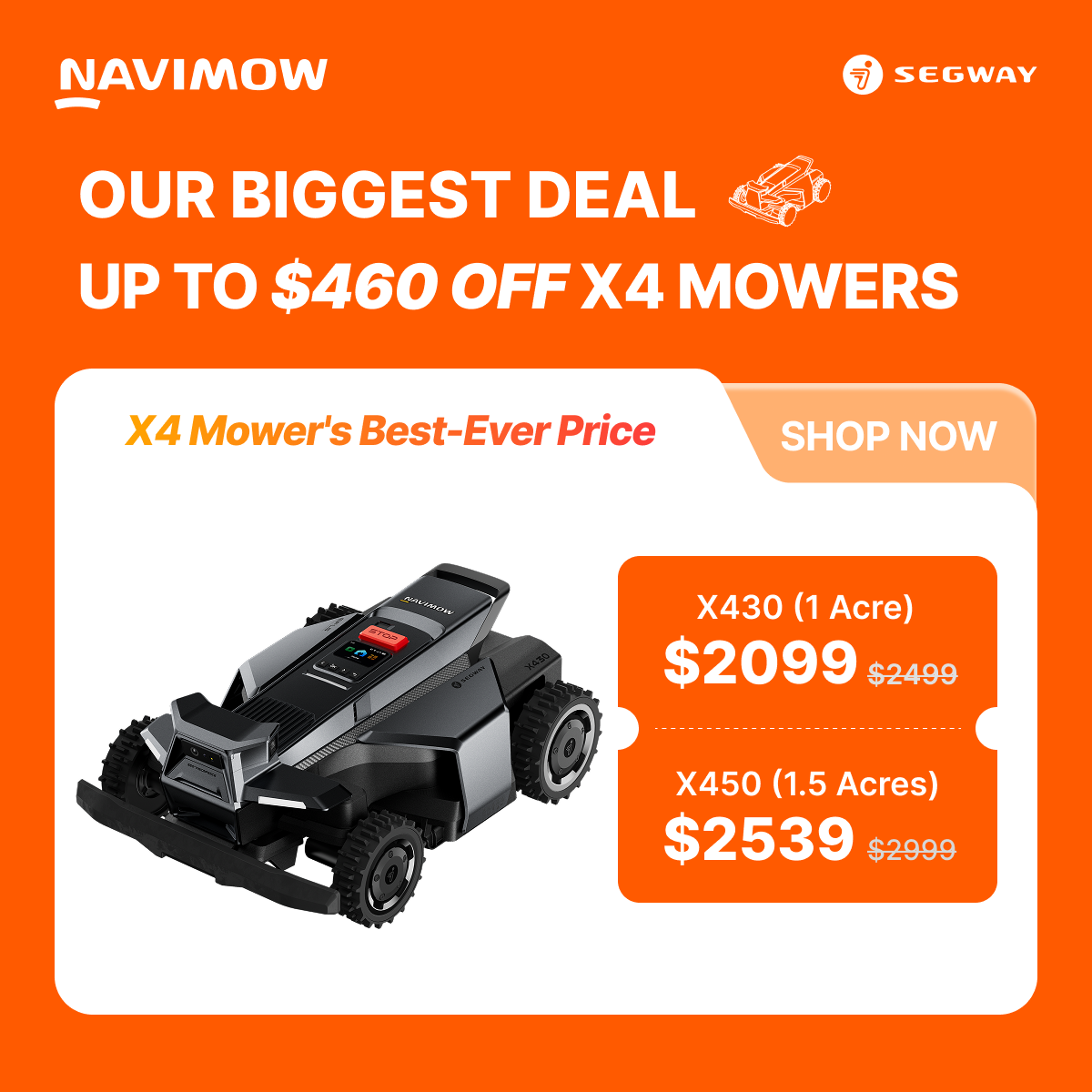 Segway Navimow Facebook ad: Our best-ever prices on X4 Series & i2…