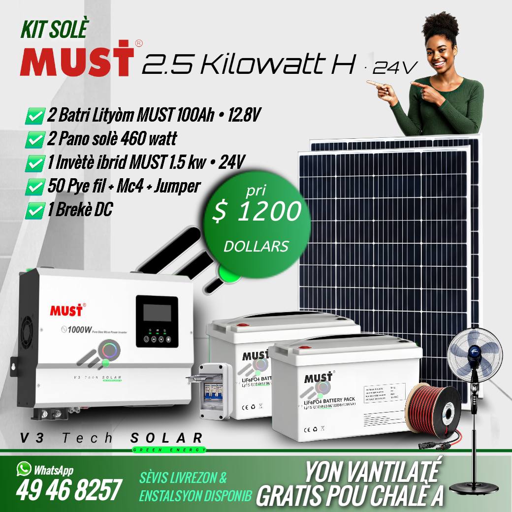 V3 Tech Solar Facebook ad: V3 Tech Solar kit solè MUST yo toujou…