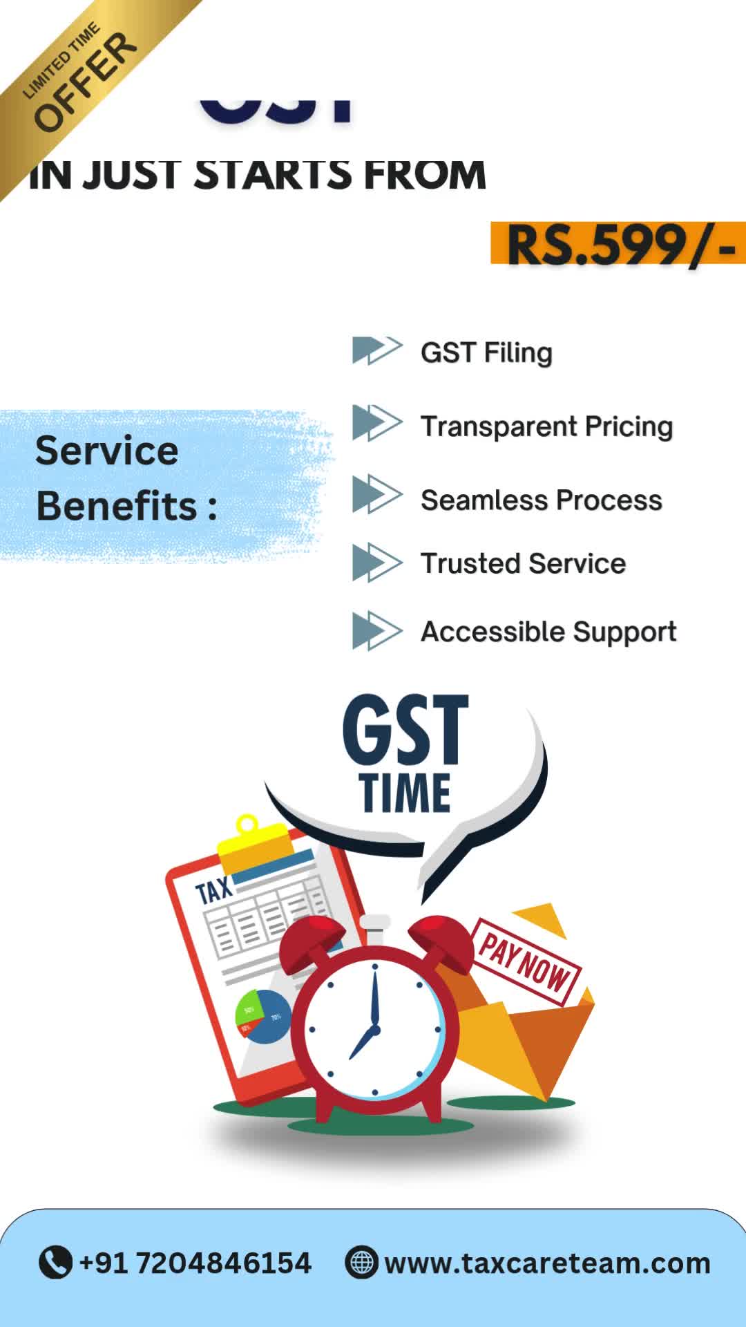 Taxcare Accounting Solutions Facebook ad: GST Filing ₹599 | GST Registration ₹499 | Bookkeeping…