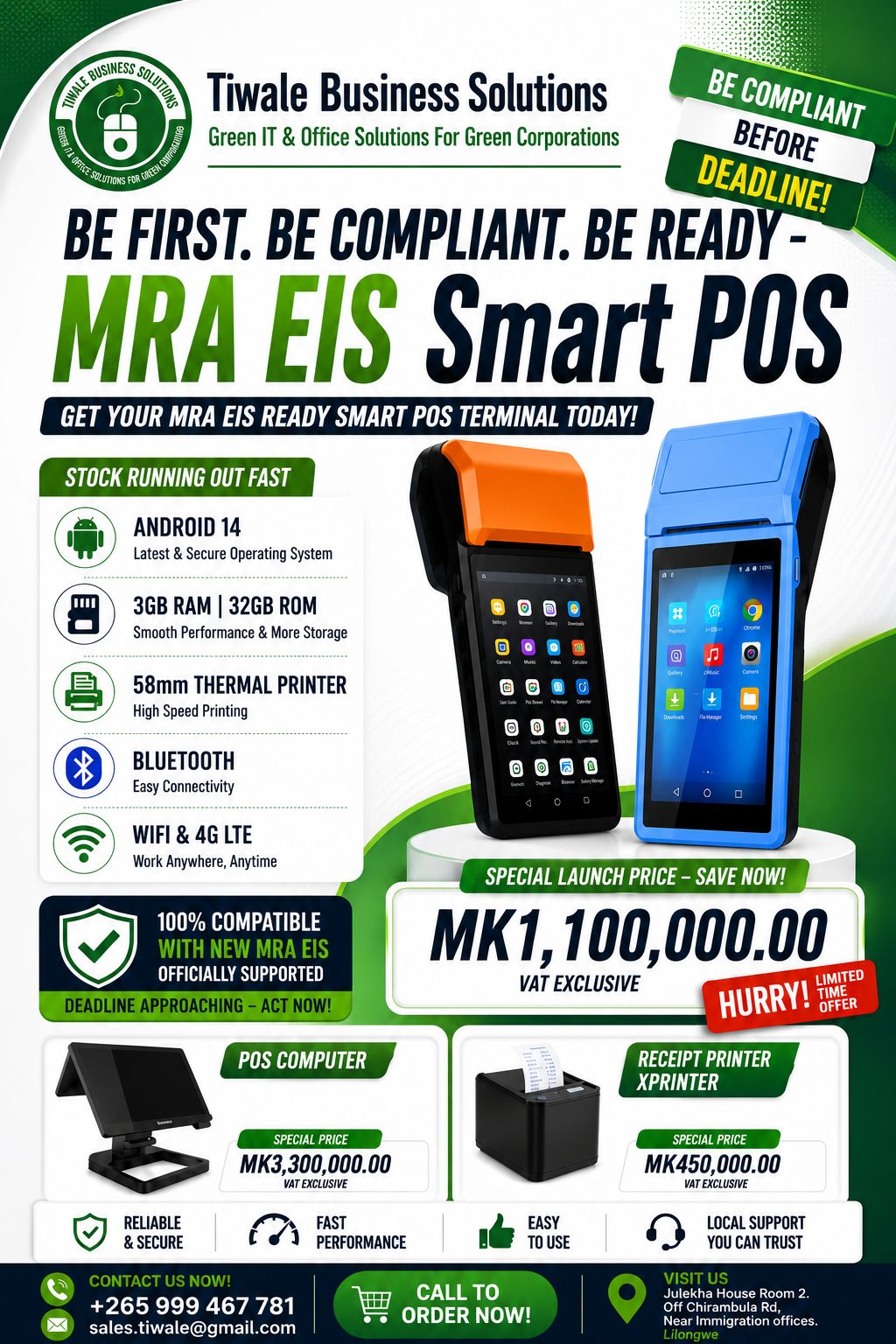 Tiwale Business Solutions Facebook ad: Get your MRA EIS Ready Smart POS Terminal…