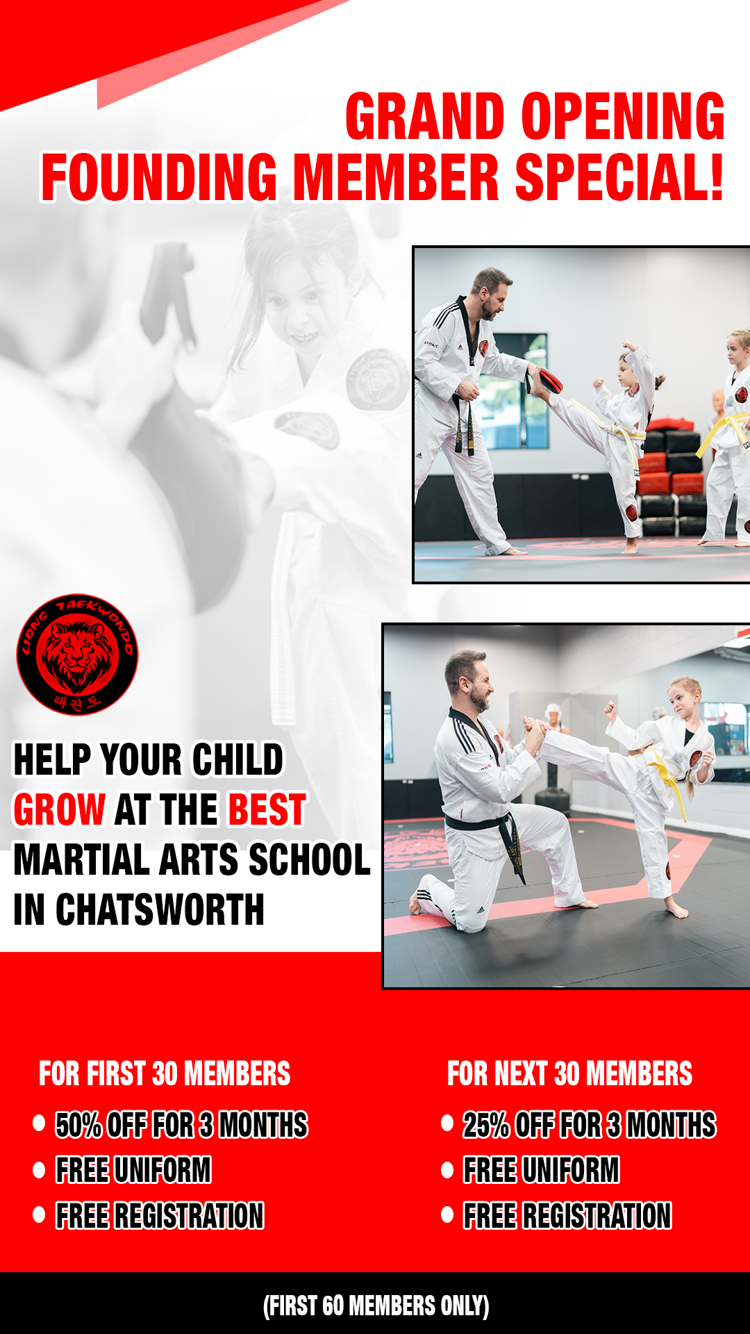 Lions Taekwondo Academy Chatsworth Facebook ad from Feb 3, 2026
