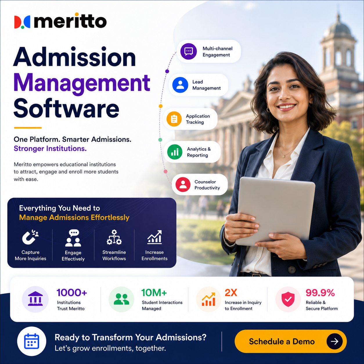 Meritto Facebook ad: Schedule a Demo | Scale your Enrolment Exponentially