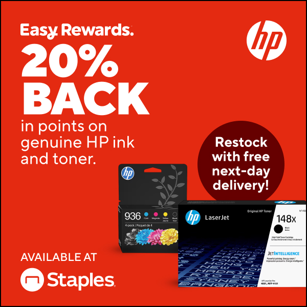 Staples Facebook ad: HP Ink & Toner plus 20% Back in Points