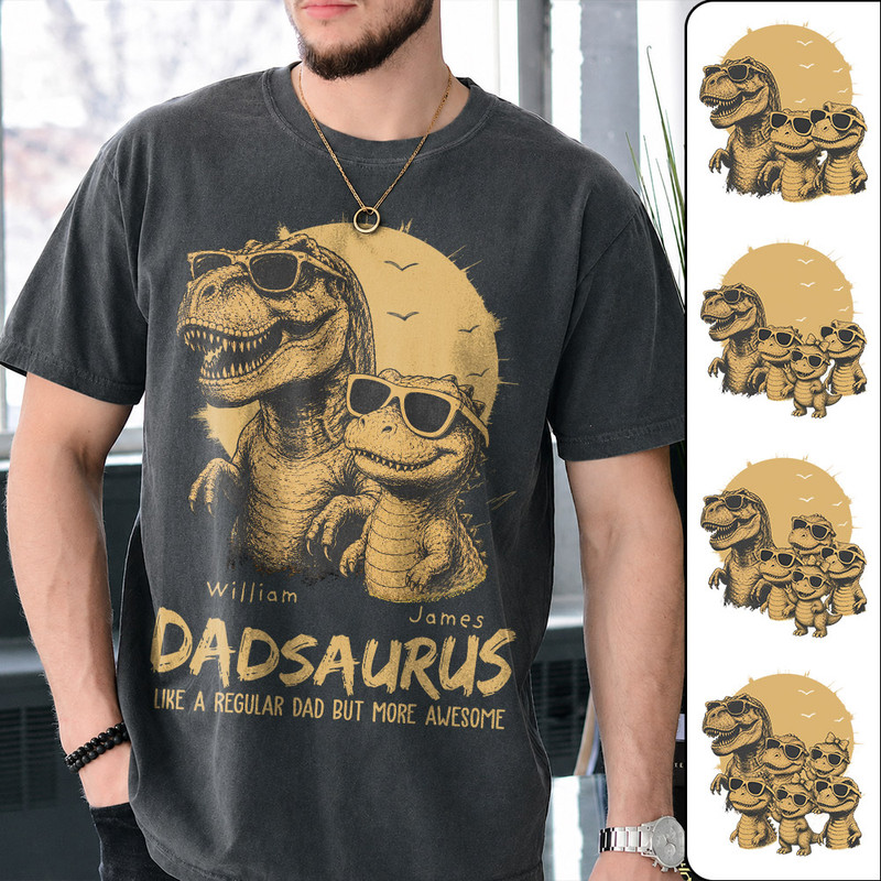 Gift For Loved One - Momvel Facebook ad: Personalized Dad Dinosaur Shirt with Custom Kids Names…