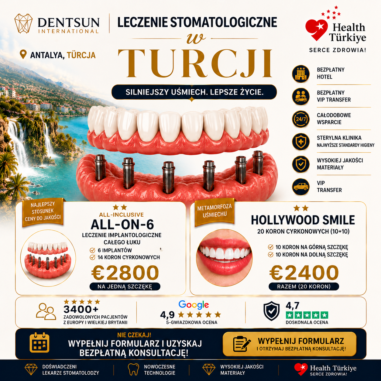 Dentsun International Facebook ad: Leczenie stomatologiczne w Turcji