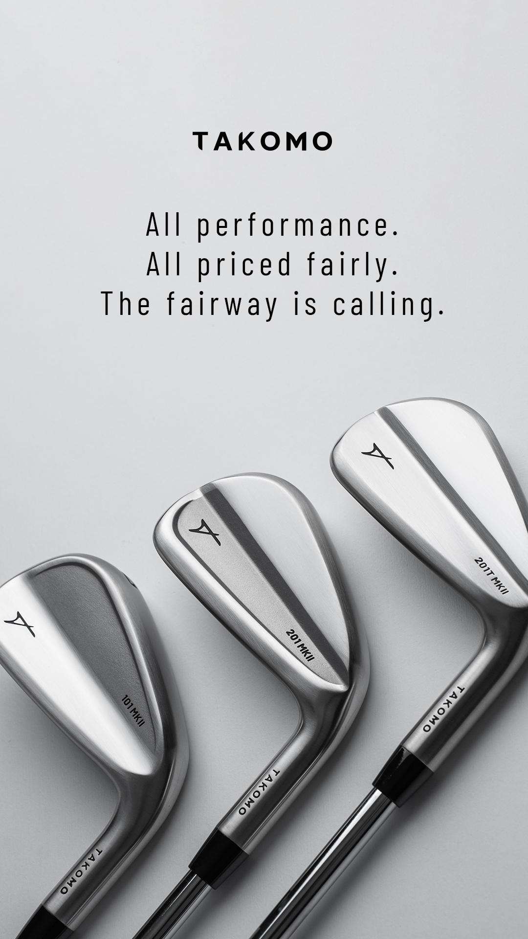 Takomo Golf Company Facebook ad: Premium irons, fair price.