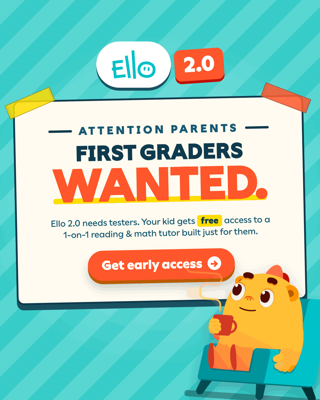Learn With Ello Facebook ad: First graders get free early access this week