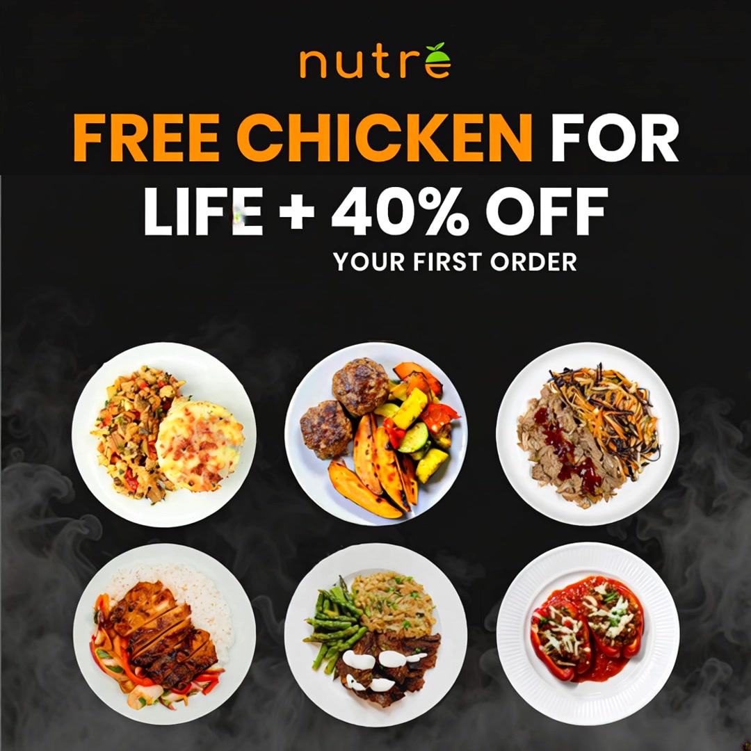 Nutre Meal Plans Facebook ad: FREE Chicken For Life + 40% Off Your First Week!