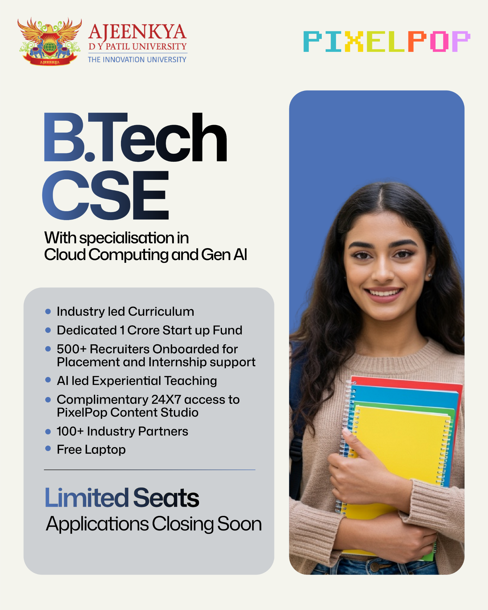 PixelPop Academy Facebook ad: Admissions Open | B.Tech CSE