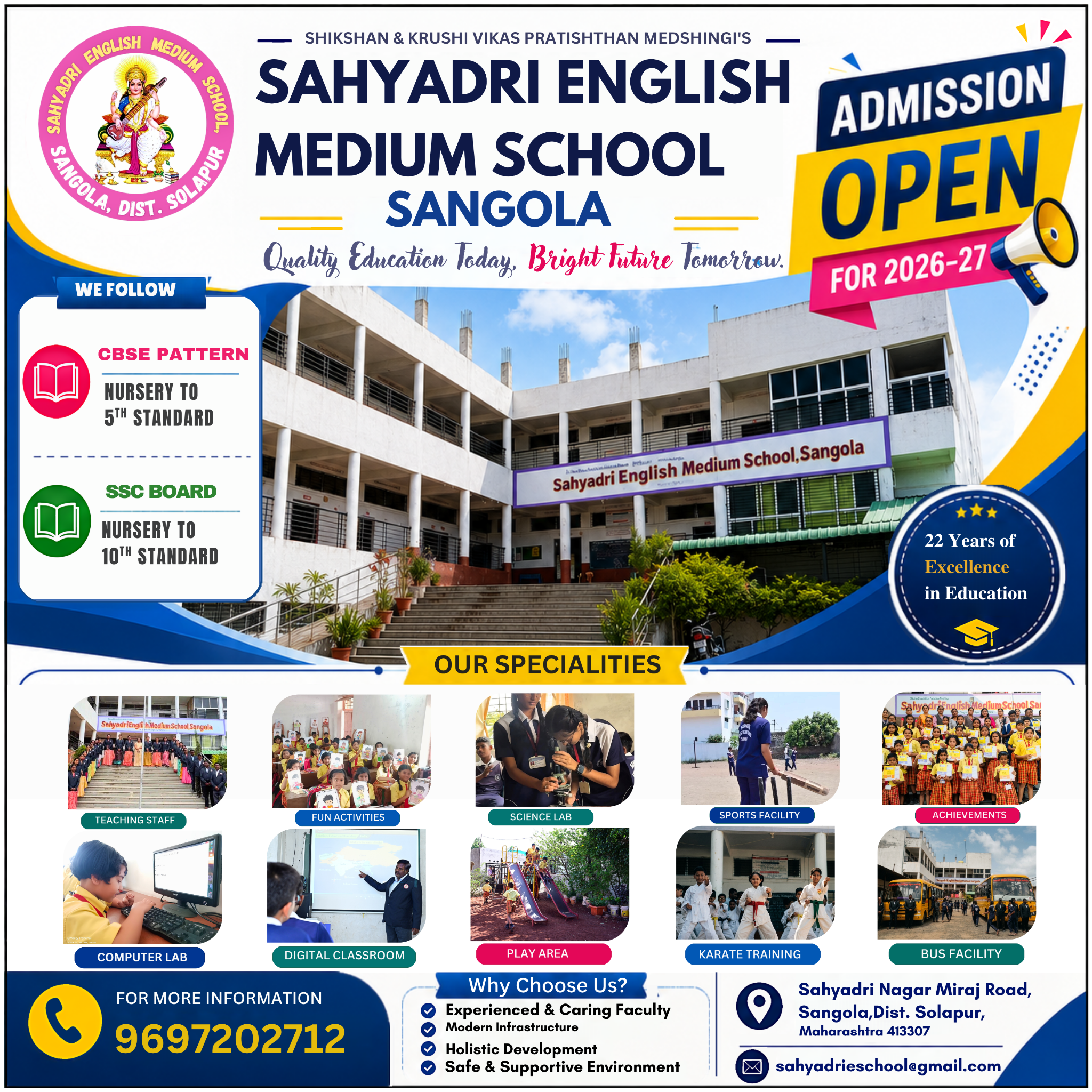 Sahyadri English Medium School, Sangola Facebook ad: Sahyadri English Medium School, Admission Open!