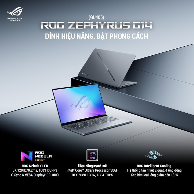 ASUS Republic of Gamers Facebook ad: ROG Zephyrus G14 GU405AW 2026, Intel Core Ultra…