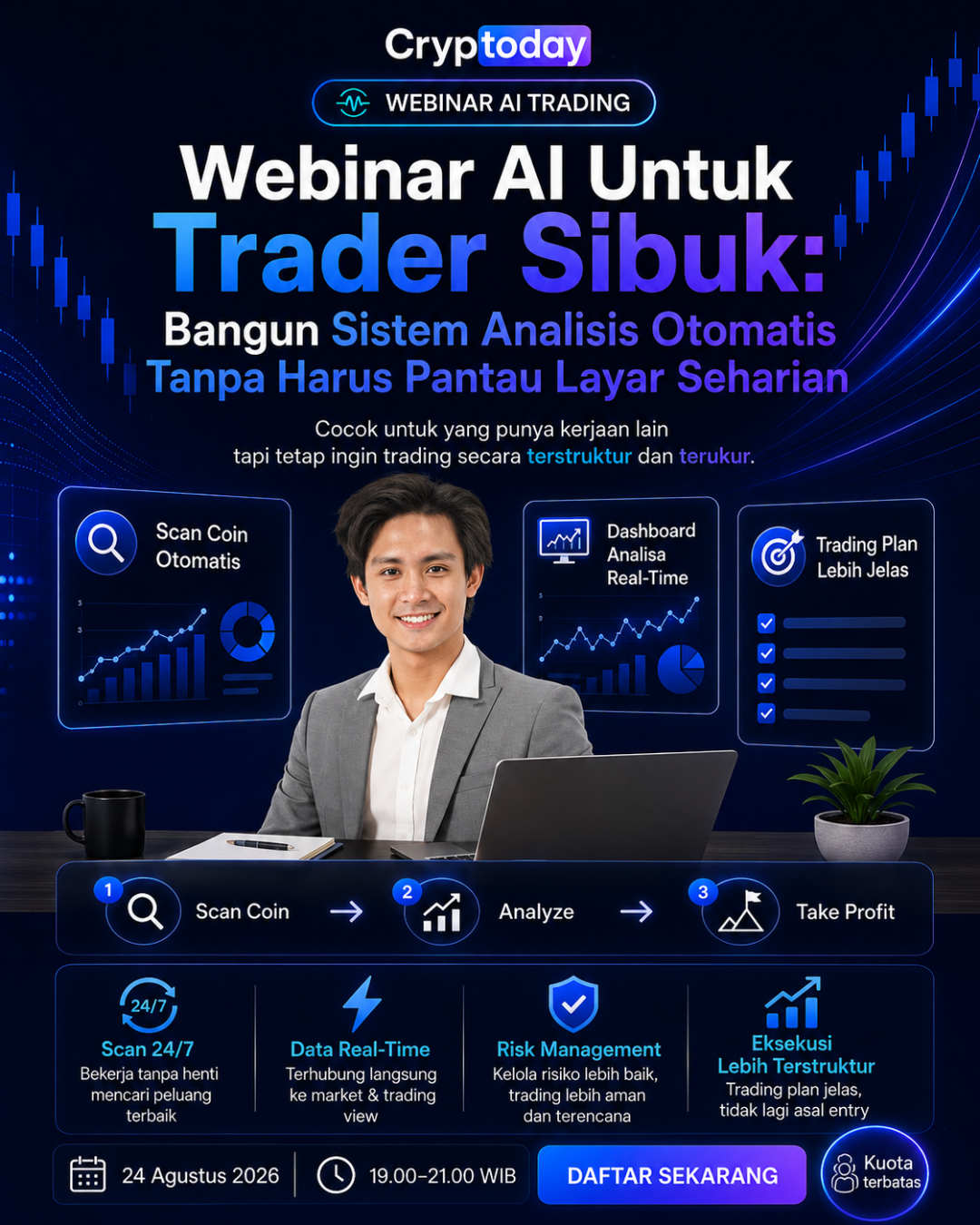 Cryptoday Facebook ad: Trader Sibuk? Bangun Sistem Otomatis Tanpa Pantau Layar