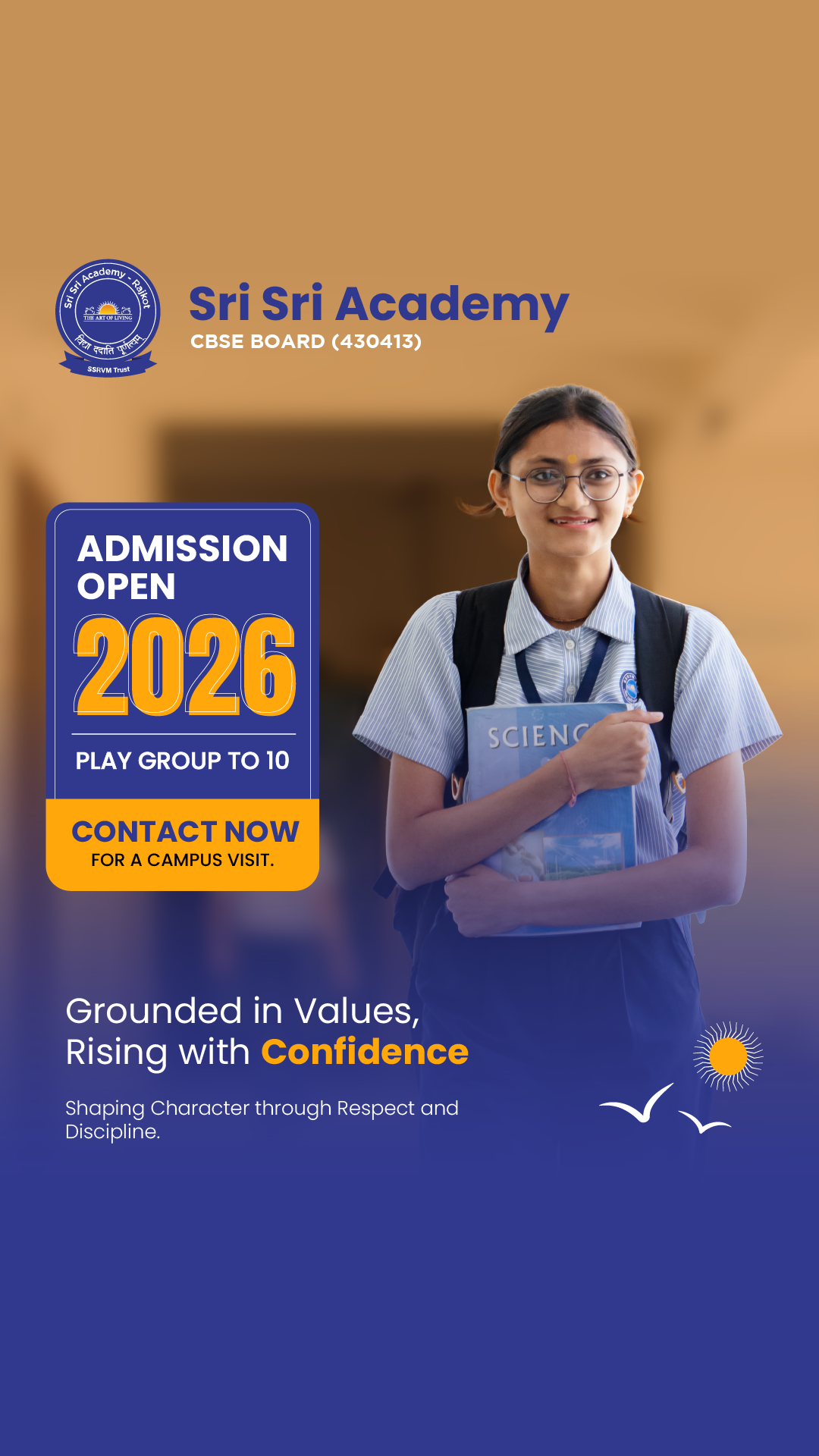 Sri Sri Academy Rajkot - CBSE affiliated Facebook ad: Admissions Open for 2026 at Sri Sri Academy…