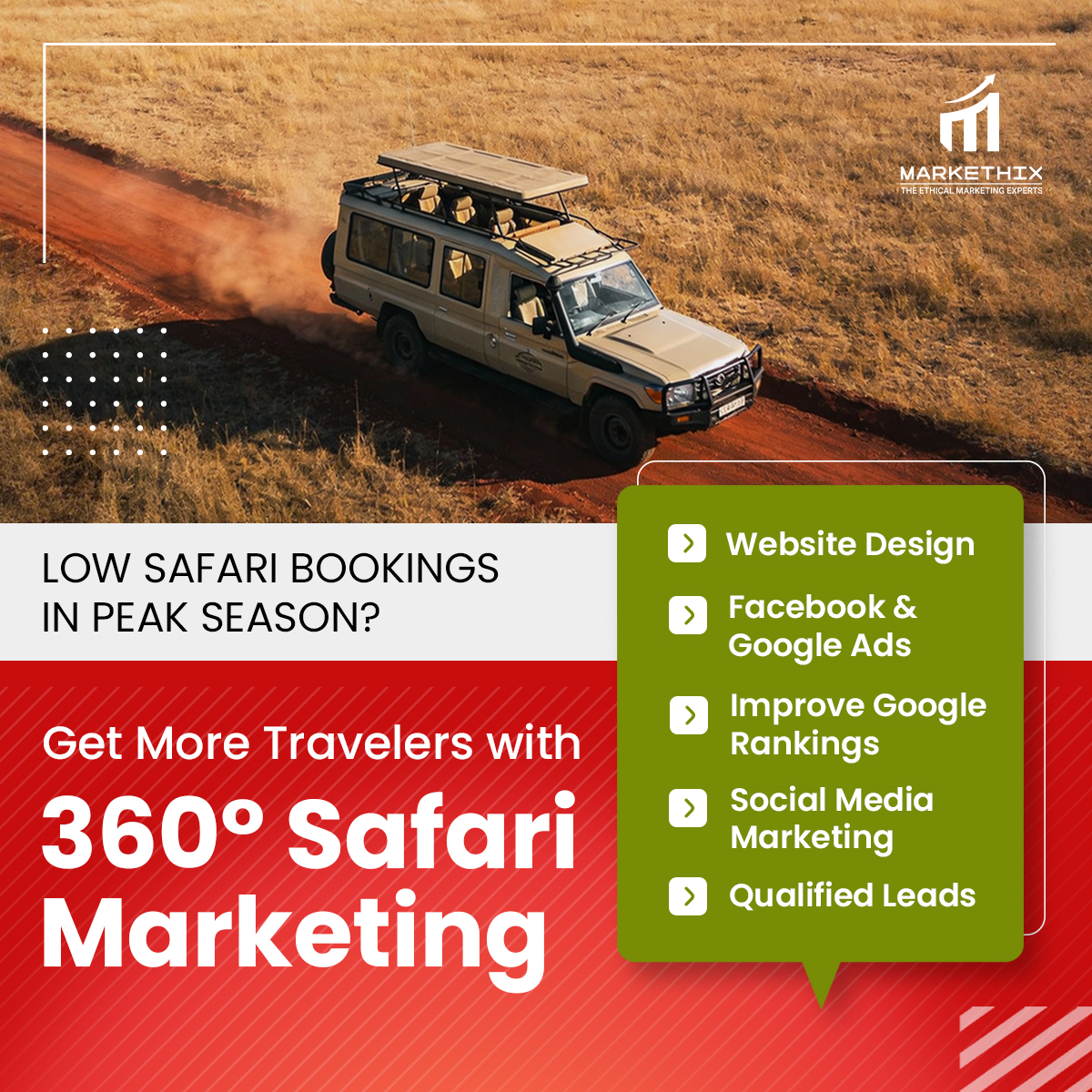 Markethix Facebook ad: 360° Marketing Solutions for Safari Business