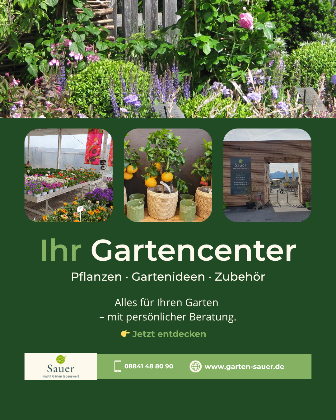 Gartenmarkt Sauer Murnau Facebook ad: Besuche unser Gartencenter