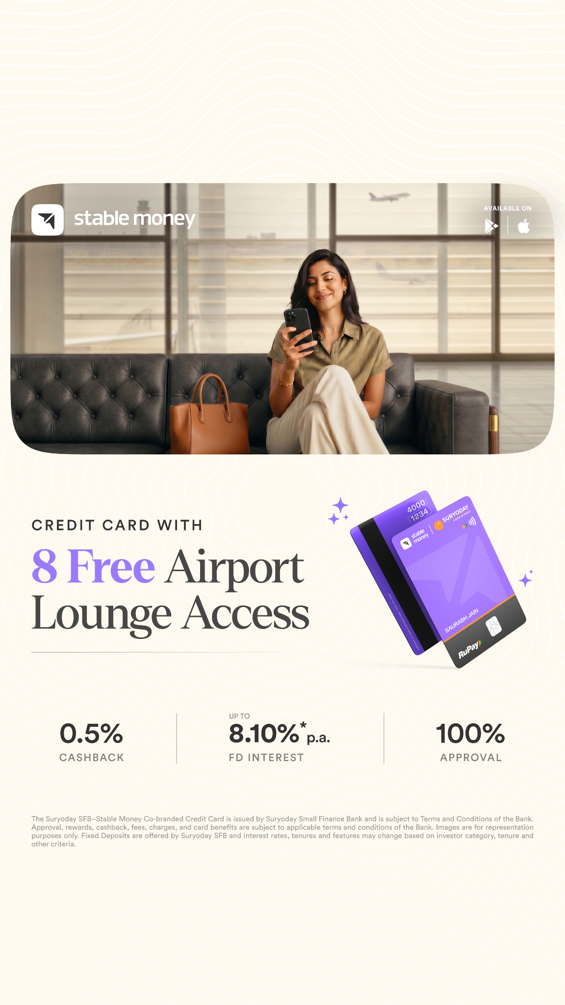 Stable Money Facebook ad: Unlock 8 free airport lounge access